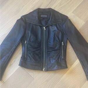 GUESS Black Leather Zip-Front Jacket